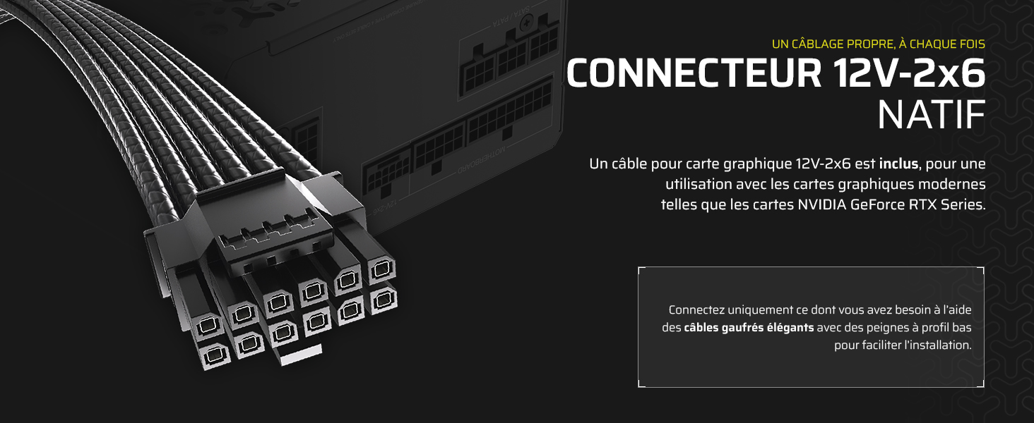 Connecteur 12v-2x6 ; NVIDIA GeForce RTX 40 ; RTX 40 ; câbles gaufrés ; câble inclus