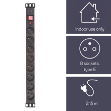 Multiprise interrupteur protection 8 prises terre française type E câble 2.15 m pour intérieur noir
